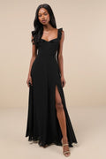 Dreamy Admiration Black Ruffled Maxi Dress