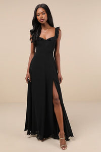 Dreamy Admiration Black Ruffled Maxi Dress