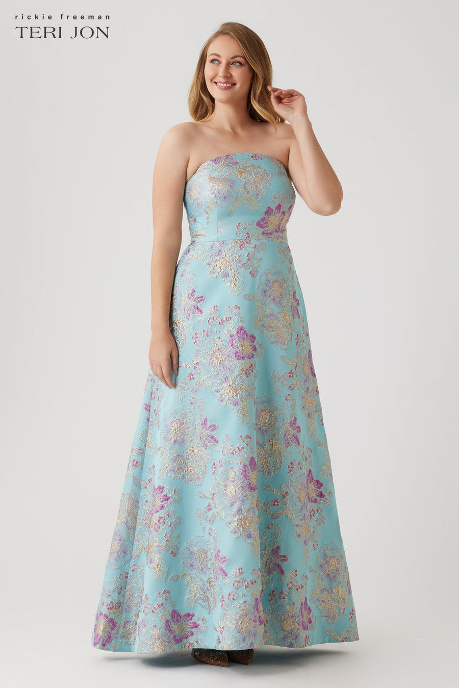 Sleeveless Metallic Multi Jacquard Gown