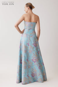 Sleeveless Metallic Multi Jacquard Gown