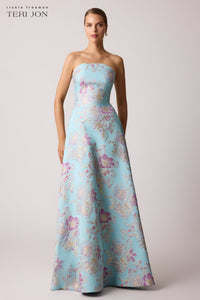 Sleeveless Metallic Multi Jacquard Gown