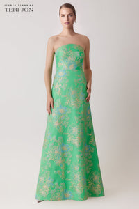 Sleeveless Metallic Multi Jacquard Gown