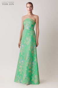Sleeveless Metallic Multi Jacquard Gown