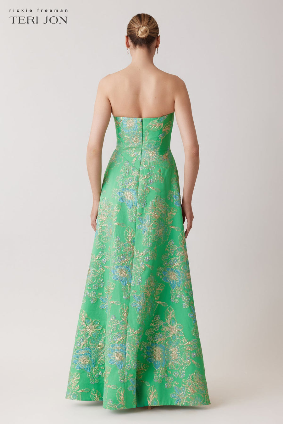 Sleeveless Metallic Multi Jacquard Gown