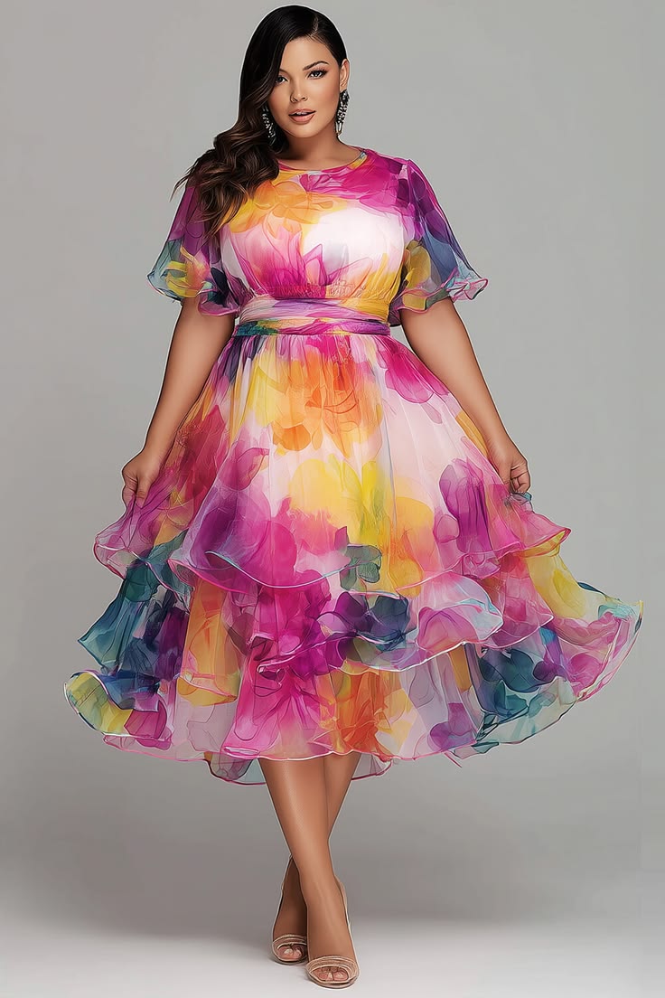 Xpluswear Design Plus Size Cocktail Party Elegant Multicolor Floral