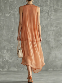 Elegant Plain Split Joint Crew Neck Midi Dress