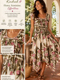 Dress Kindred Floral Smocked Waist Midi Dress Boho Cottage Pink &