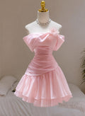 Cute Pink A Line Pleats Ruffles Flower Short Homecoming Party Dress