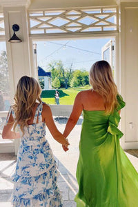 Blue Elegant A Line Layered Chiffon Floral Backless Long Ball Gown