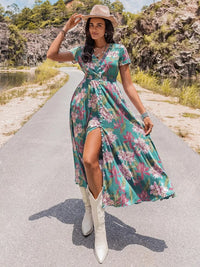 Hazel Blues Floral Print Short Sleeve Dress