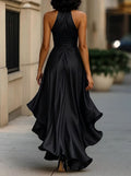 A Line Plunge Neck Sleeveless Asymmetrical Cocktail Dress With