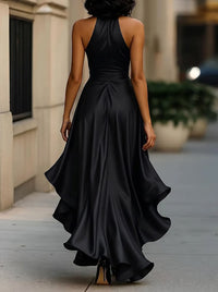 A Line Plunge Neck Sleeveless Asymmetrical Cocktail Dress With
