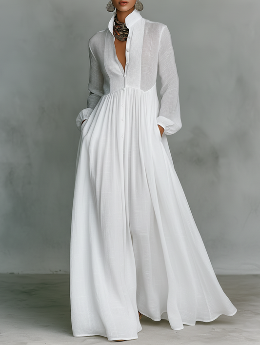 Elisse - Maxi Minimalist Cotton & Linen Dress