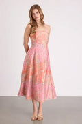 Lexis Pink Multi Boho Print Lace-Up Midi Dress