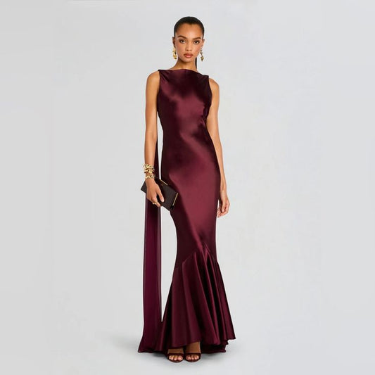 Retrofete Dress Retrofete Julia Port Burgundy Red Draped Train
