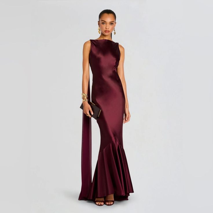 Retrofete Dress Retrofete Julia Port Burgundy Red Draped Train