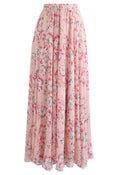 Butterfly And Floral Print Chiffon Maxi Skirt In Pink
