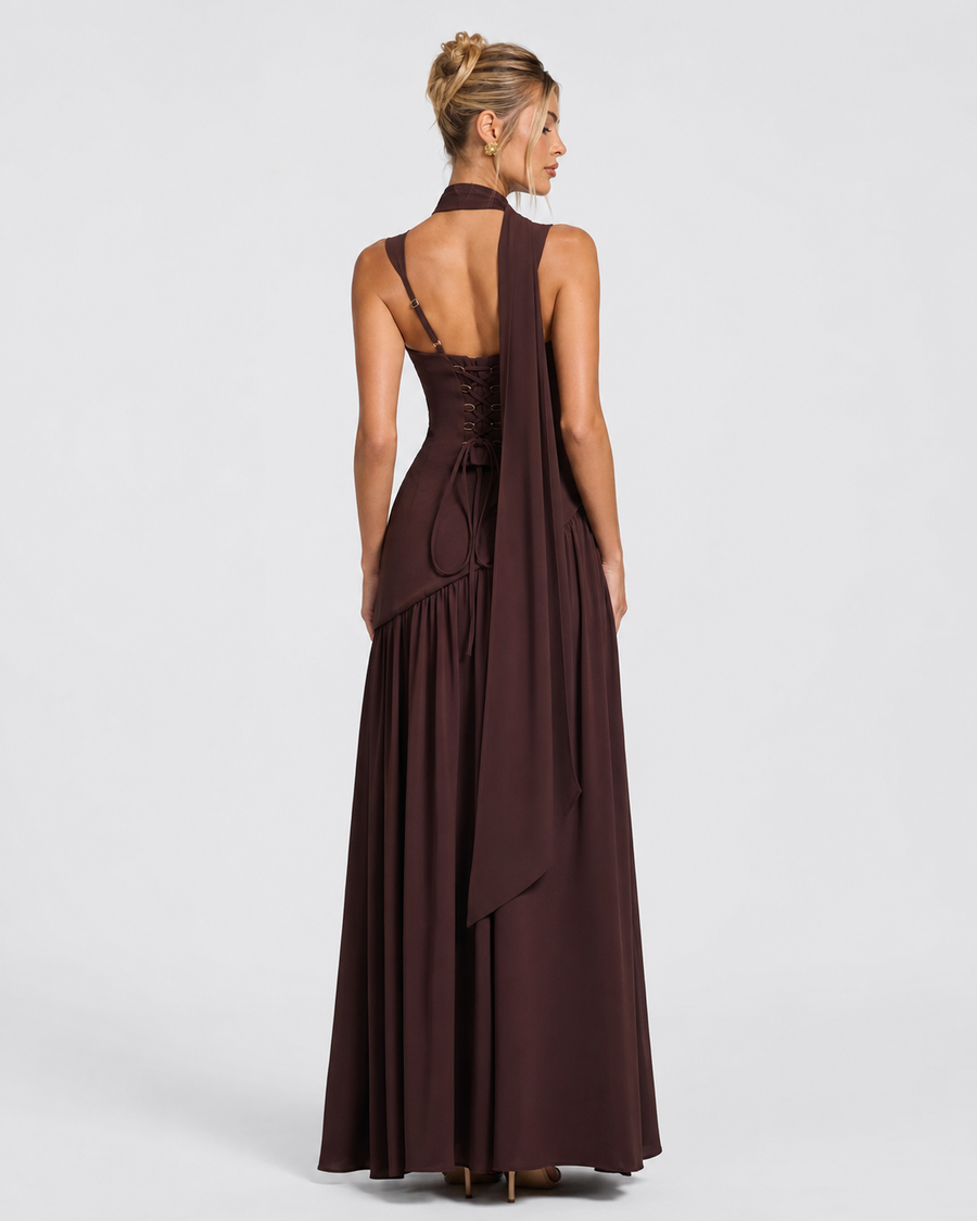 Kirsty – Corset Maxi Dress with Scarf