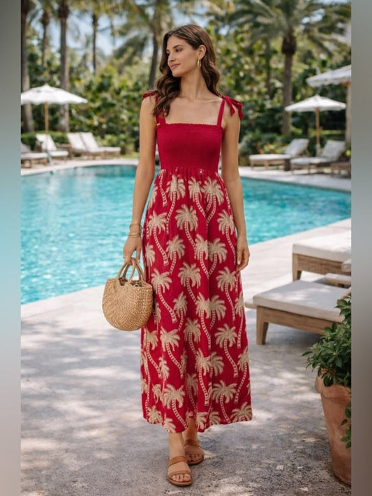 Agua Bendita Dress Agua Bendita Palm Print Maxi Dress S Pink Resort
