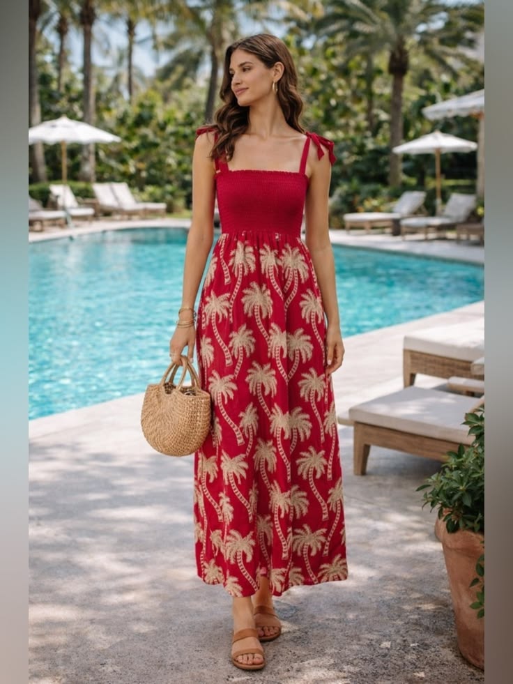 Agua Bendita Dress Agua Bendita Palm Print Maxi Dress S Pink Resort