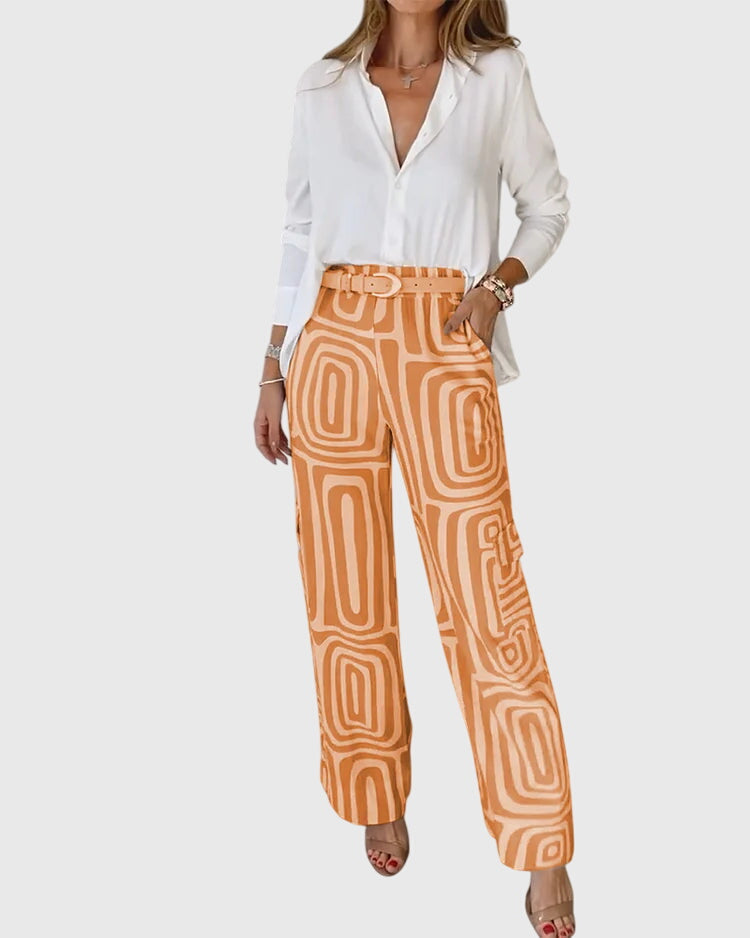 Emilia | Stylish Pants + Free Blouse & Belt Orange