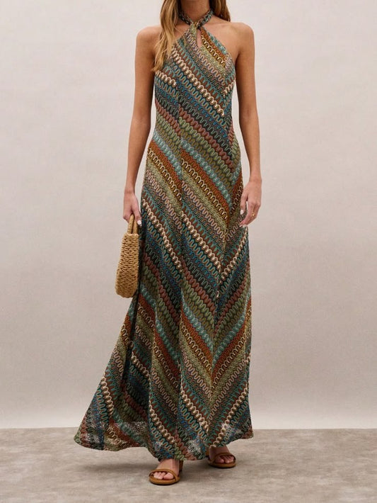 Moda Me Couture Dress Multicolor Boho Women's Patterned Maxi Dress