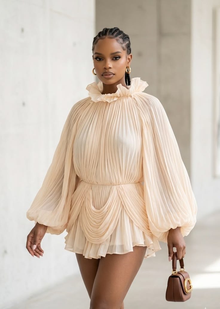 Women Satin Off Shoulder Mini Dress Puff Sleeve Pleated Party Dress