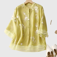 Nellie | Elegant Top With Embroidered Flowers Yellow