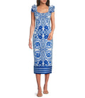 Adrianna Day By Adrianna Papell Printed Ruffle Shoulder Printed Midi