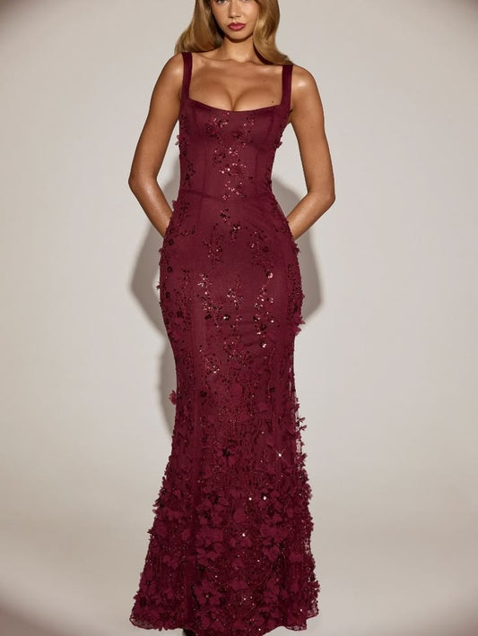 Dress Embellished Fishtail Corset Gown In Wine Red 2 Color: Red Size: