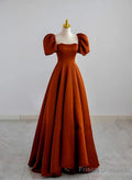 A Line Satin Simple Short Sleeves Long Formal Dress, Satin Prom Dress