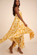 Dezzi Yellow Multi Floral Halter Shift Maxi Dress