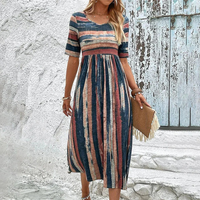 Lilou – Elegant Striped Tummy-Coverage Midi Dress