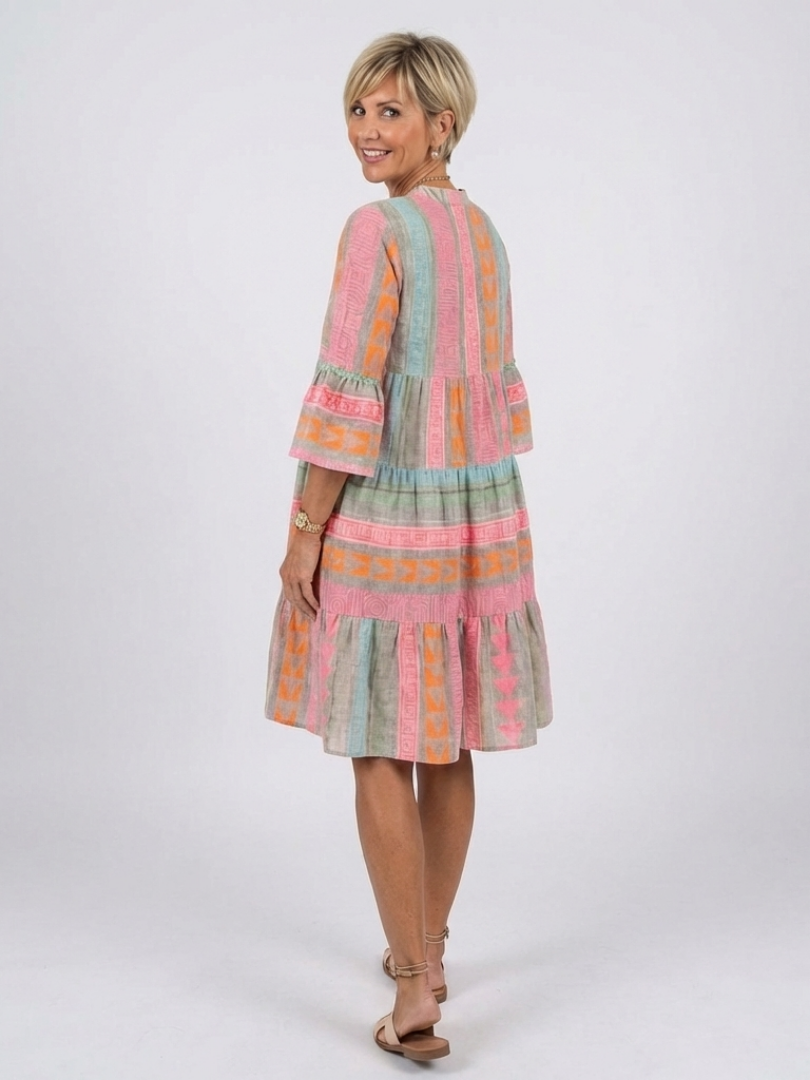 Tilly – Geometric Print V-Neck Tiered Knee-Length Dress