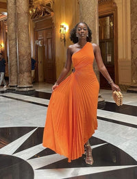 One Shoulder Orange Party Dress Evening Prom Dress Custom Made fg7459