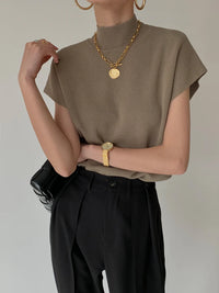 Seren | Women's Mock Neck Sleeveless Padded Shoulder Top