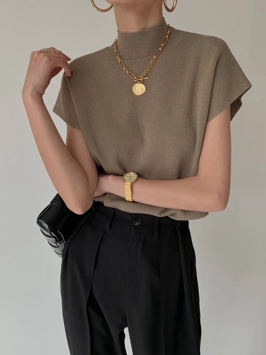 Seren | Women's Mock Neck Sleeveless Padded Shoulder Top