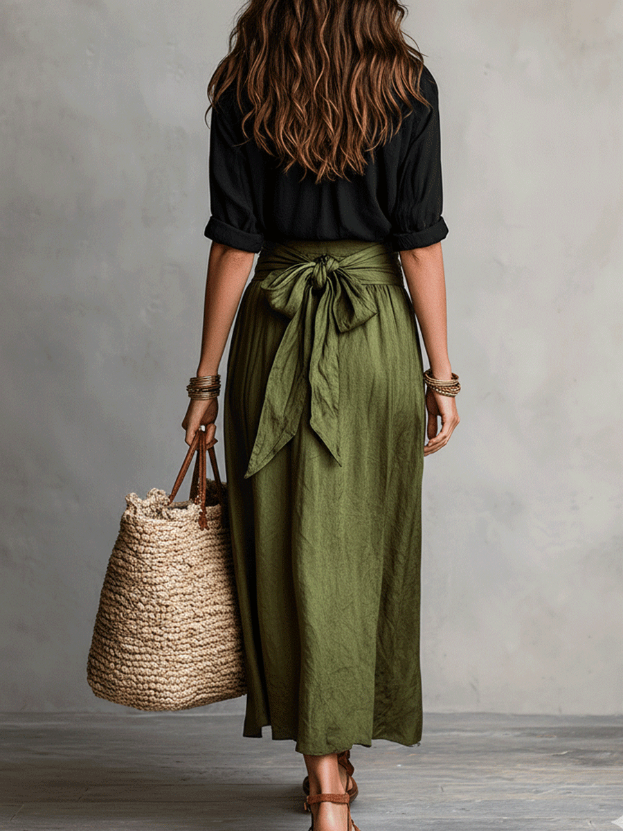 Aeris - Elegant Boho Blouse and Satin Skirt Set