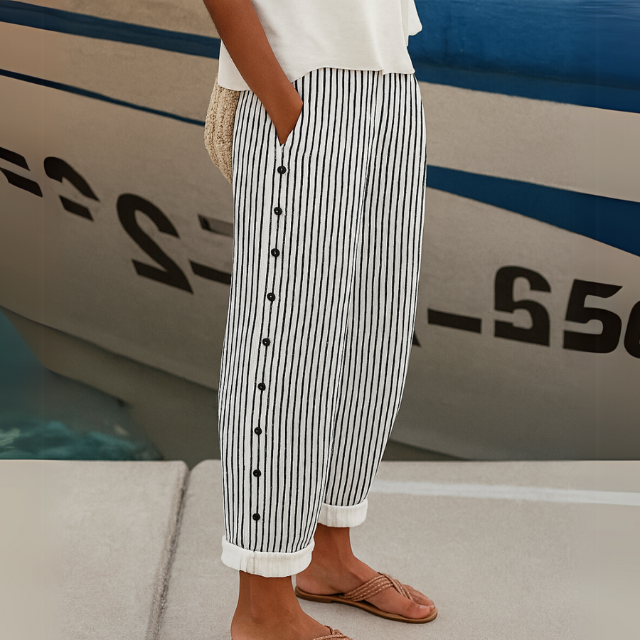 Lettice - Stylish Striped Button Pants