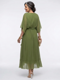 Darcy – V-Neck Draped Waist Midi Dress