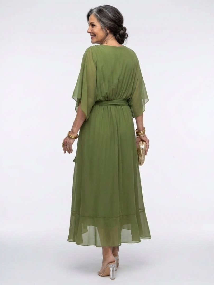 Darcy – V-Neck Draped Waist Midi Dress