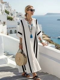 Vesper - Short Sleeve Color Block Striped Maxi Dress