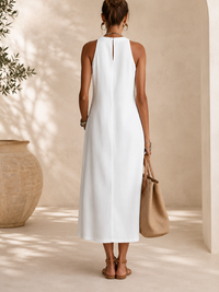 Jemima - Sleeveless Midi Dress with Stand Collar