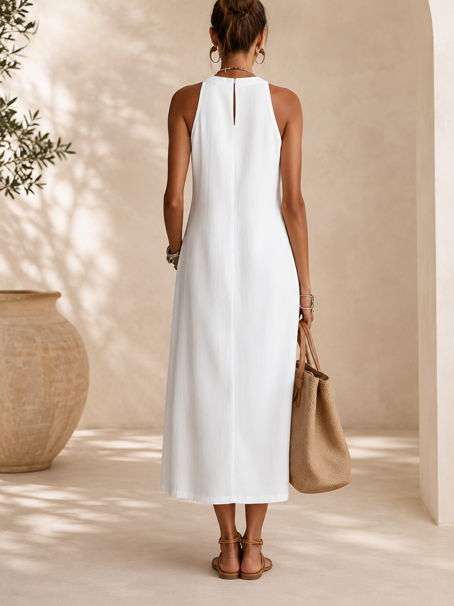 Jemima - Sleeveless Midi Dress with Stand Collar