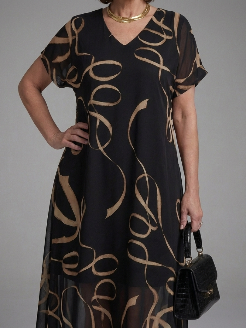 Cambria - Abstract Short-Sleeve Midi Dress