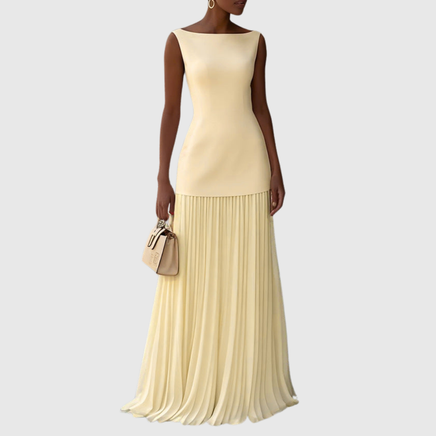 Rowina | Sleeveless Dress With Flowing Pleats Yellow