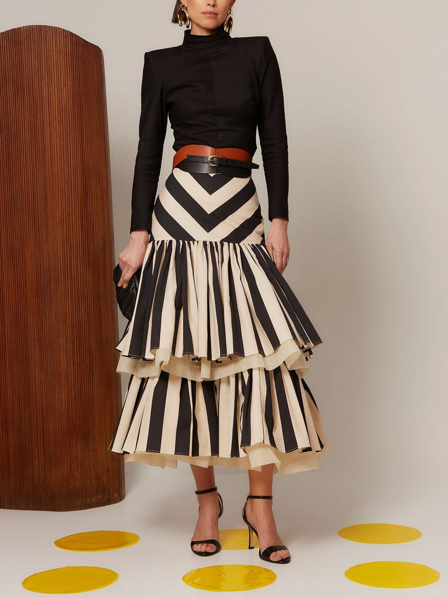 Alessia – Chevron Tiered Ruffle Midi Skirt