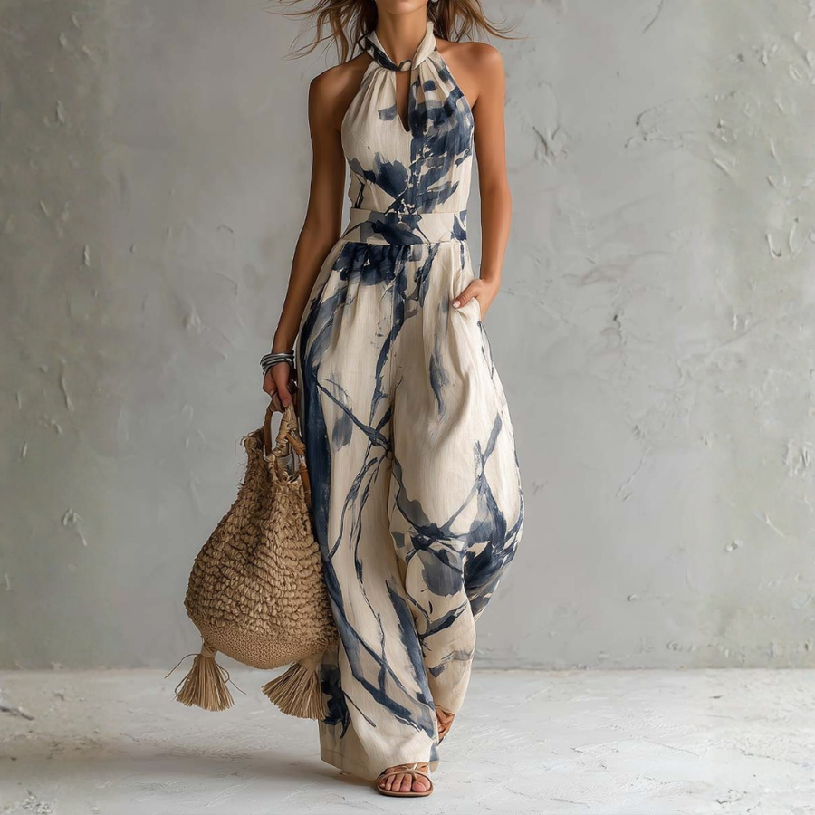Evelyn - Artistic Print Wide-Leg Jumpsuit
