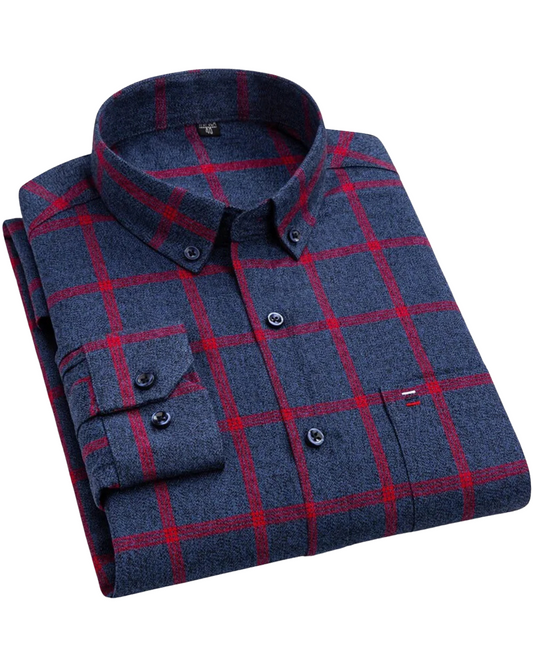 Carlos | Striped Check Cotton Shirt Red