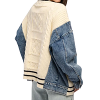 Nairi - Relaxed Denim Patchwork Knit Cardigan